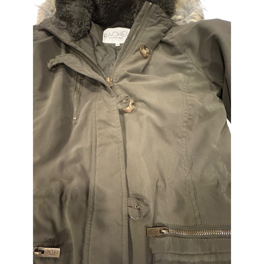 Rachel Rachel Roy Womens Olive Green Faux Fur Hooded Parka Jacket XS - Picture 10 of 13